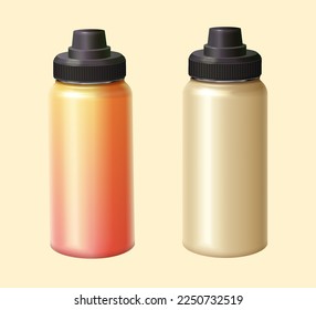 3D illustrated water bottle mock ups isolated light beige background  One orange gradient  the other one beige 