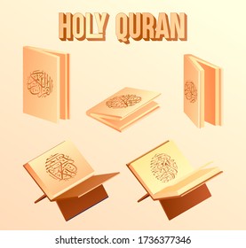 3d illustratin of holy quran, islamic isometric concept for book mockup with different side