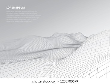 3d illustration. Abstract landscape on a grey background. Cyberspace grid.