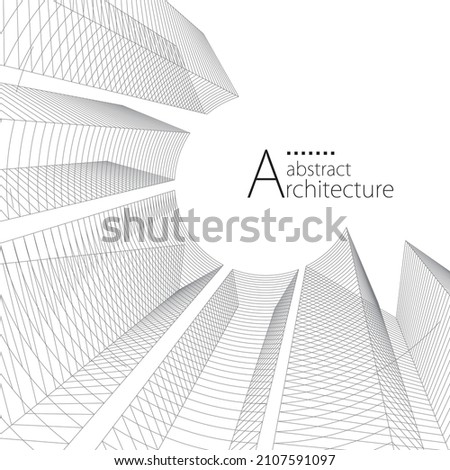 3D illustration abstract modern architecture design, Architecture building construction perspective line drawing background.