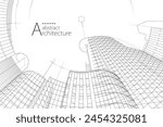 3D illustration, abstract modern urban landscape line drawing, imaginative architecture building construction perspective design.