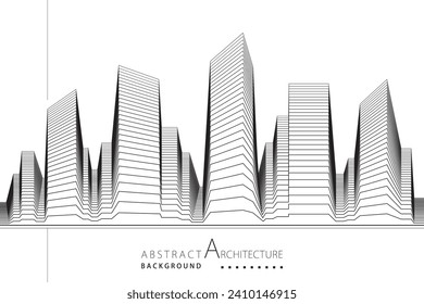 3D illustration, abstract modern urban landscape line drawing, imaginative architecture building construction perspective design.