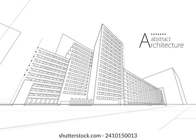 3D-Illustration abstrakter moderner Stadtbau in Schwarz-Weiß-Zeichnungen von Architektur-Bauplanung Architektur-Design. 
