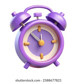 3d illustration alarm clock with circle arrow speed. Vintage purple watch countdown hours and minutes. Fast delivery service, deadline or time management concept, isolated cartoon render icon.