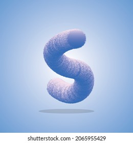 3D-Illustration von Alphabeten und Zahlen, Alphabetische Schriftart S aus Real mit kostbarer haariger Buchstabenform, Grußfeier mit 3D-Schriftart und Anzahl Vectordesign
