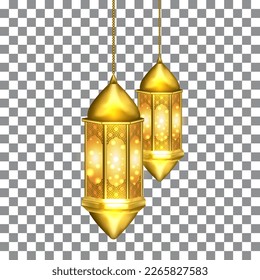 3d illustration of arabic Islamic lantern with realistic look. Can be used as an additional decoration for Islamic themed designs. Vector illustration