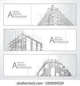 3D illustration architecture abstract modern building, Architecture building construction perspective line drawing design banner set. - Shutterstock ID 1903059529
