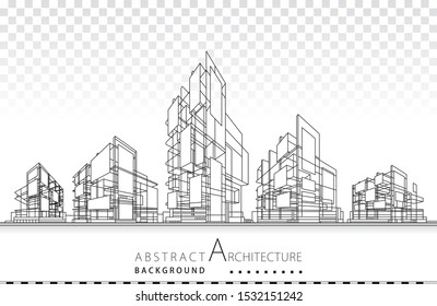 3D illustration architecture building construction design abstract background. 