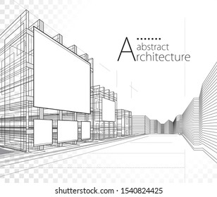 3D illustration architecture building construction abstract design background. 