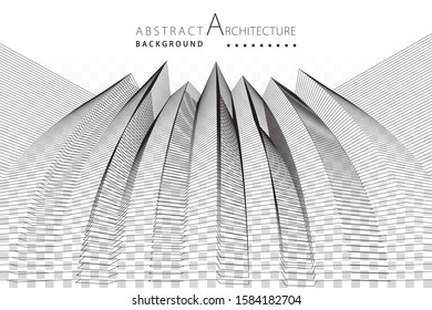 3D illustration architecture building construction perspective design abstract background.