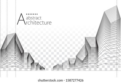 Ilustración 3D diseño de la construcción de la construcción de la arquitectura, fondo urbano abstracto.