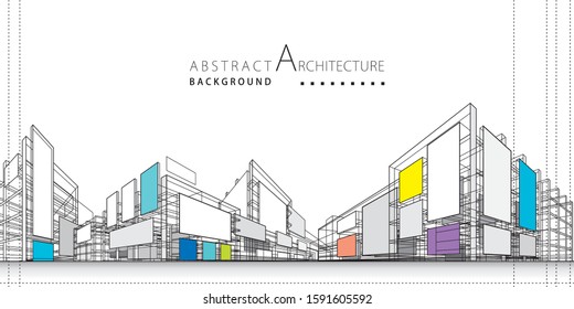 3D illustration architecture building construction perspective design, abstract modern urban background.