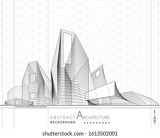 3D illustration architecture building construction perspective design,abstract modern urban building line drawing.