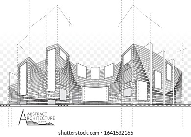 3D illustration architecture building construction perspective design,abstract modern urban building line drawing.