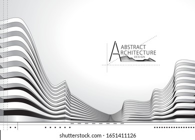 3D illustration architecture building construction perspective design, abstract modern urban landscape background.