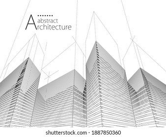 3D illustration architecture building construction perspective design abstract background.