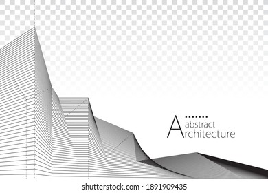 3D Illustration Architecture Building Construction Perspective Design, Abstract Modern Urban Landscape Background.