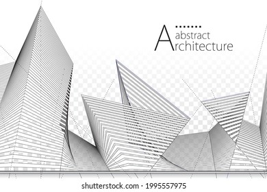 3D illustration architecture building construction perspective design, abstract modern urban landscape background.