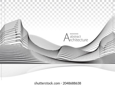 3D Illustration Architecture Building Construction Perspective Design, Abstract Modern Urban Landscape Background.