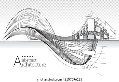 3D illustration architecture building construction perspective design,abstract modern urban building line drawing.