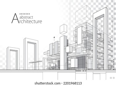 3D illustration architecture building construction perspective design,abstract modern urban building line drawing. - Shutterstock ID 2201968113