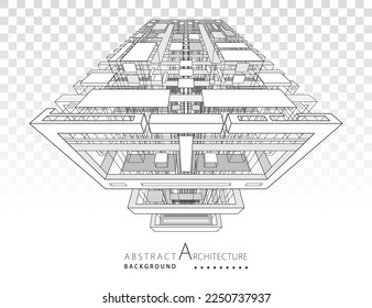 3D illustration architecture building construction perspective design,abstract modern urban building line drawing.