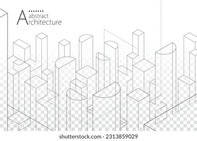 3D illustration architecture building construction perspective design, abstract modern urban building out-line black and white drawing.