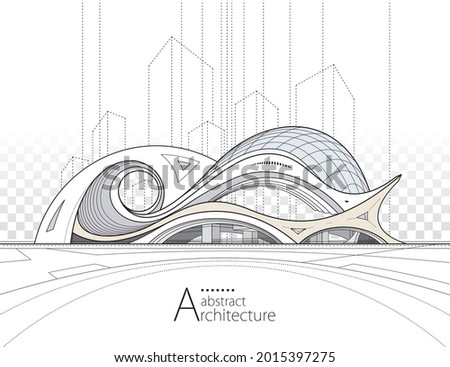 3D illustration architecture building construction perspective design, abstract modern urban landscape background.