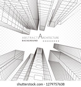 Ilustración 3D líneas de perspectiva de construcción de arquitectura, diseño de fondo abstracto de arquitectura urbana moderna.