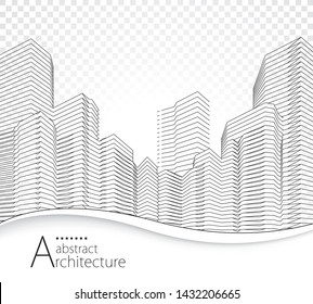 3D illustration architecture building perspective lines, modern urban architecture abstract background design.