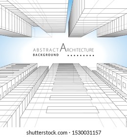 3D illustration architecture building perspective lines, modern urban architecture abstract background design.
