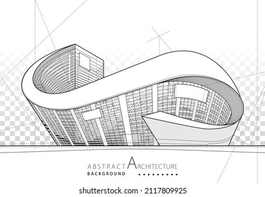 3D illustration architecture construction perspective design, Modern geometric line drawing abstract background.