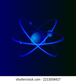 3D illustration of atom surrounded by electrons. Nuclear atom. 3d cell nucleus. Molecule fusion. Vector illustration.