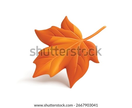 3D illustration of Autumn Leaf of maple tree. minimalist 3D Vector icon Isolated on White