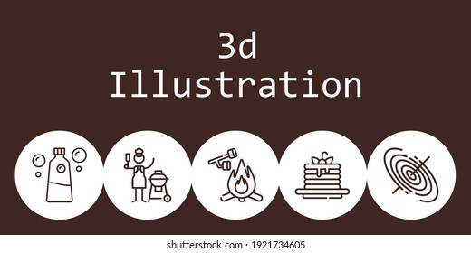 3d illustration background concept with 3d illustration icons. Icons related black hole, mouthwash, marshmallow, charcoal, pancakes