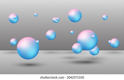 3D illustration of balls of different sizes hanging in space. 3D rendering isolated on white background.