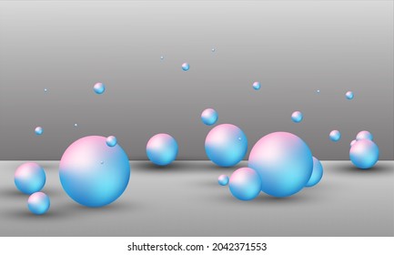 3D illustration of balls of different sizes hanging in space. 3D rendering isolated on white background.