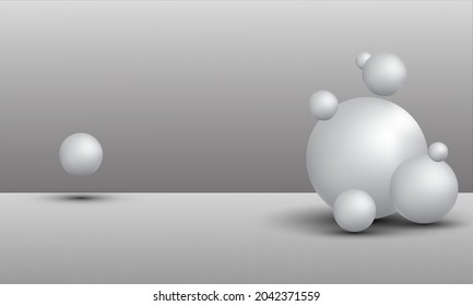 3D-Illustration von Kugeln verschiedener Größen, die im Raum hängen. 3D-Darstellung einzeln auf weißem Hintergrund.