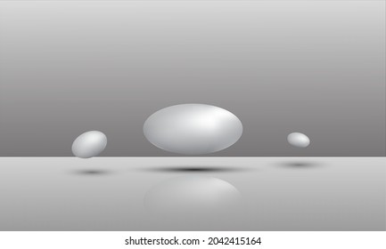Ilustración 3D de bolas de diferentes tamaños colgando en el espacio. Representación 3D aislada en fondo blanco.