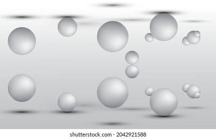 3D illustration of balls of different sizes hanging in space. 3D rendering isolated on white background.