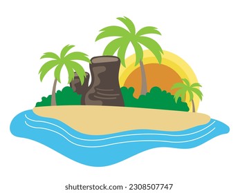 3d illustration of the beach in the evening, sunset, tree house, vector, png, for children's education, landscape, vector house