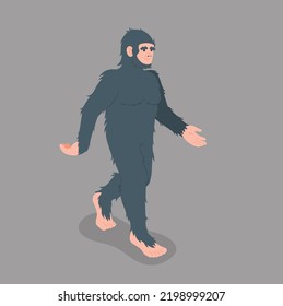 3d illustration of a Bigfoot Southern Sasquatch standing with its foot upon a dead Alligator. Bigfoot, gorilla. Yeti vector flat style