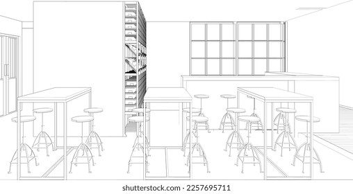 3D illustration of bistro shop