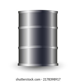 3D Illustration Of Black Metal Oil Barrels, Industrial Concept.