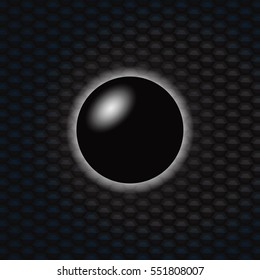 3D Illustration of a Black Sphere Over Blue and Black Honeycomb Background