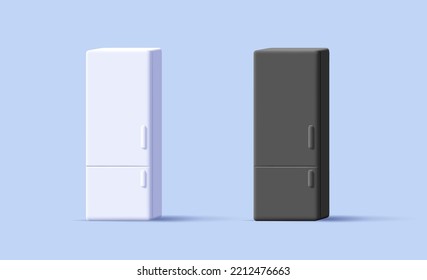 3d illustration of black and white fridge, cartoon render style