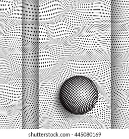 3D illustration black and white vector background with dots.  Abstract monochrome pattern Halftone-Effect. Volumetric composition with the ball.