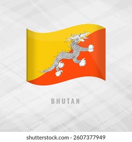 3d illustration Blowing flag of Bhutan. Vector flag of Bhutan Grey Background Symbol of Bhutan