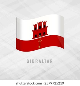 3d illustration Blowing flag of Gibraltar. Vector flag of Gibraltar Grey Background Symbol of Gibraltar.