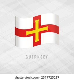 3d illustration Blowing flag of Guernsey. Vector flag of Guernsey on Grey Background Symbol of Guernsey.